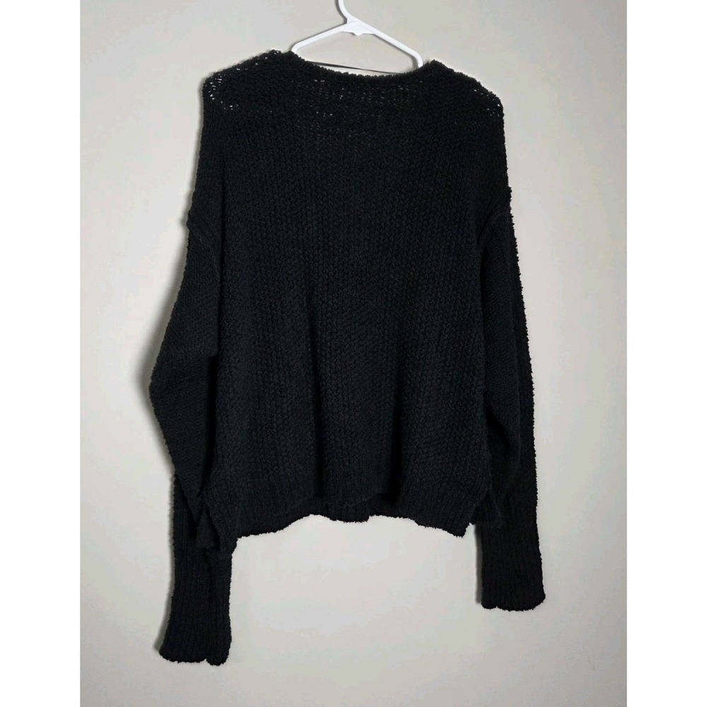 Free People Coco Front Twist V-Neck Sweater Size Medium Black Knit Cotton - Picture 6 of 9